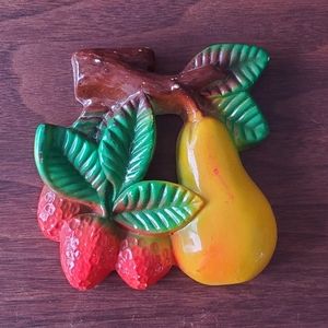 Vintage Fruit Chalkware Pear Strawberries Kitchen Kitch Wall Decor